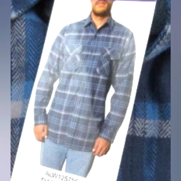 Men's Thick Flannel Cotton Blue Gray Shirt Pockets Buttons Medium - Picture 3 of 14